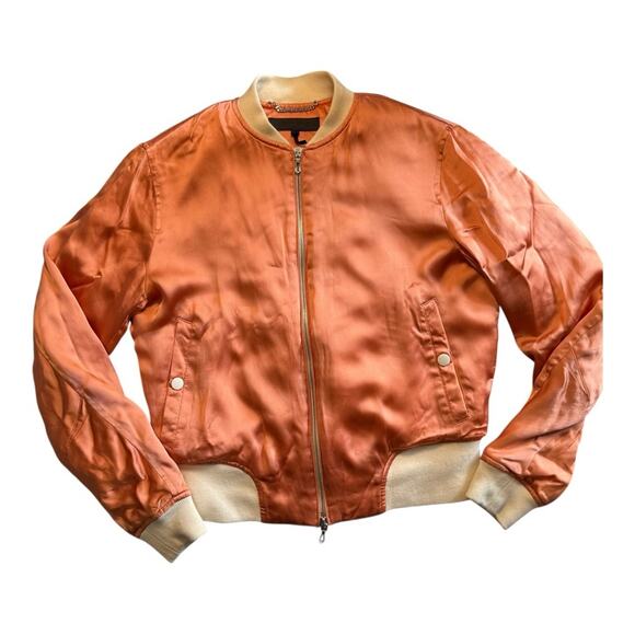 Rag & Bone Peach Satin Bomber Jacket Cropped Orange Zip Front Streetwear XS - Picture 6 of 11